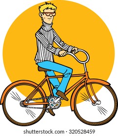 The guy on the bike. Man riding bike. Vector illustration
