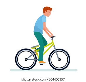 The guy on the bike. White background. People in the park. Vector illustration flat cartoon style
