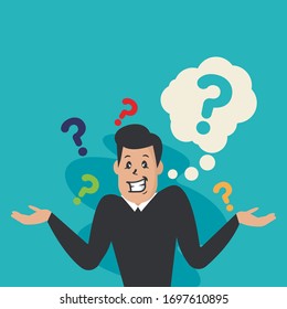 
The guy on a blue background, with an emotion of misunderstanding vector illustration