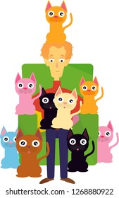 the guy on the chair with the cats