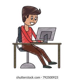Guy on desk cartoon