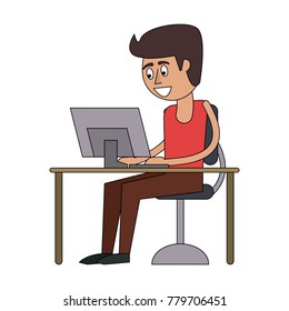 Guy on desk with laptop