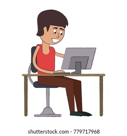 Guy on desk with laptop