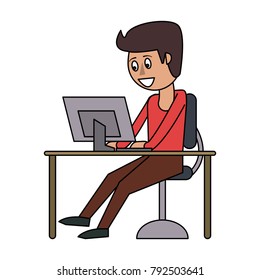 Guy on desk with laptop