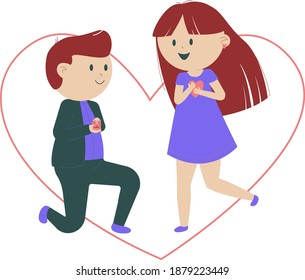 guy on knees proposing girl. Will you marry me vector illustration