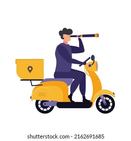 Guy on a moped. Delivery concept. Isolated on white background. Vector.