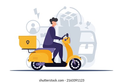 Guy on a moped. Delivery concept. Trend illustration flat. Vector.