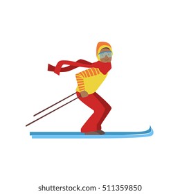 Guy On Mountain Skis Winter Sports Illustration