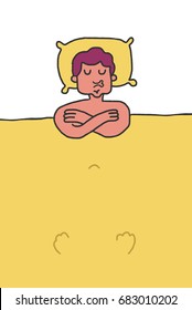 guy on pillow sleeps cartoon. Sleeping man drawing