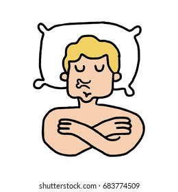 guy on pillow sleeps cartoon. Sleeping man drawing