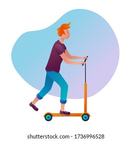 Guy on a scooter. Rest and vacation. Healthy lifestyle.