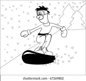 guy on a snowboard in black and white
