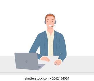 The guy is an operator with headphones and a laptop.