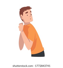 Guy In The Orange Shirt Turns Away. Vector Illustration.