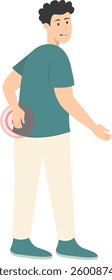 Guy Pain on Body Illustration Isolated on White Background. Painful Problem. Vector Character in Simple Cartoon Design.