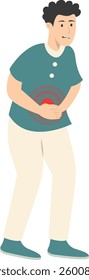 Guy Pain on Body Illustration Isolated on White Background. Painful Problem. Vector Character in Simple Cartoon Design.