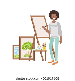 Guy Painting Landscapes, Creative Person Illustration