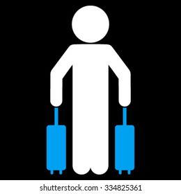 Guy Passenger vector icon. Style is bicolor flat symbol, blue and white colors, rounded angles, black background.