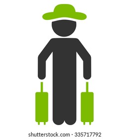Guy Passenger vector icon. Style is bicolor flat symbol, eco green and gray colors, rounded angles, white background.