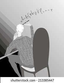 a guy with a pen on a chair. writer, author