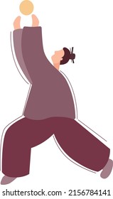 The guy performs exercises with a tai chi ball. Vector flat illustration