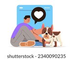 guy pet owner with cute dog spending time together best friends domestic animal friendship concept