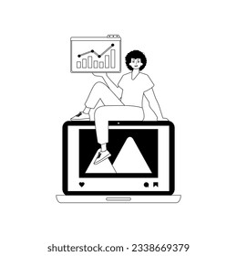 Guy , photograph and growth graph . social network root . bootleg and White linear style. Trendy style, Vector Illustration