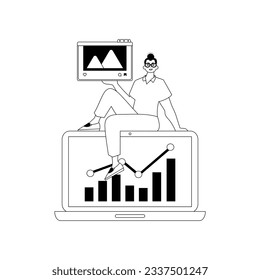 Guy , photograph and issue graph . social network settle . moonshine and washcloth linear manner. Trendy style, Vector Illustration