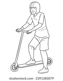 A guy playing scooter in outline and vector.