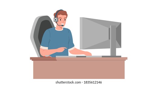 Der Guy spielt mit seinen Rivalen Computerspiele online. Cartoon-Vektorgrafik