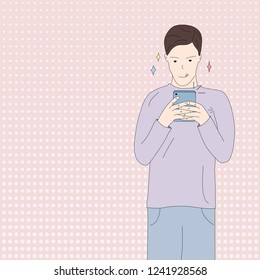 The guy plays the game on the phone
