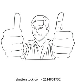 Guy posing a thumbs up. Isolated Vector Illustration.