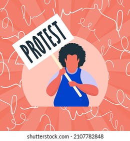 Guy with a poster in his hands. Protest concept. Cartoon style.