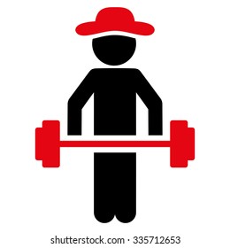 Guy Power Lifting vector icon. Style is bicolor flat symbol, intensive red and black colors, rounded angles, white background.