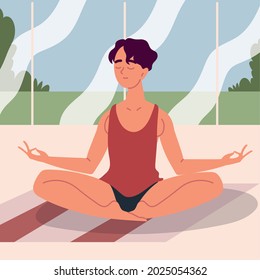 tipo practicando meditación en yoga pose