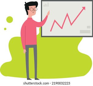 guy presenting a chart going in the upward direction 