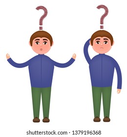Guy and question mark. Vector illustration in cartoon style