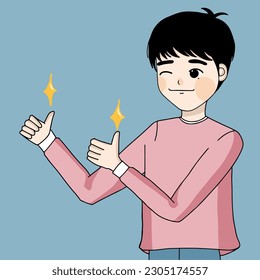 guy raises thumps up, smiling man with thumps up