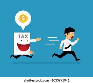 The guy ran away from paper tax . vector cartoon business design.