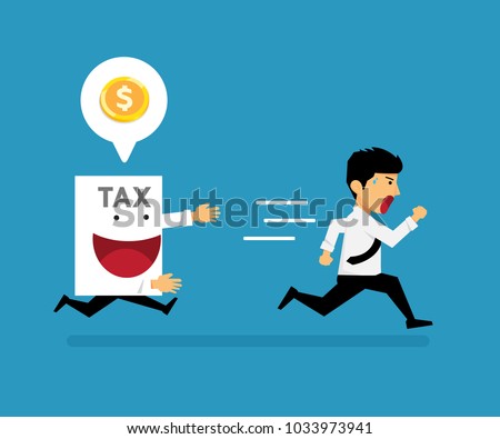The guy ran away from paper tax . vector cartoon business design.