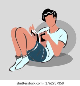El tipo está leyendo un libro. Figura humana para uso en pinturas temáticas. Imagen aislada. Parte del conjunto de la lectura, el descanso, la gente trabajadora.
