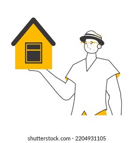 The guy is a real estate agent. Linear trendy style. Isolated. Vector illustration.