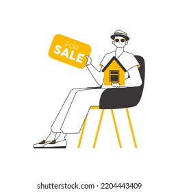 The guy is a real estate agent. Lineart. Isolated. Vector illustration.