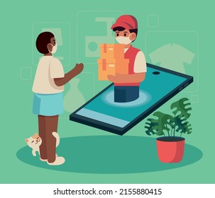 guy receiving online shopping concept