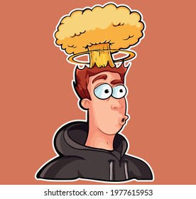 a guy with red hair in a hoodie explodes his head in surprise vector illustration sticker