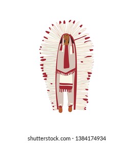 Guy is a red Indian in the plumage to stand. Vector illustration.