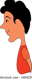 Guy in a red shirt with orange sleeves and curly hair, vector, color drawing or illustration. 