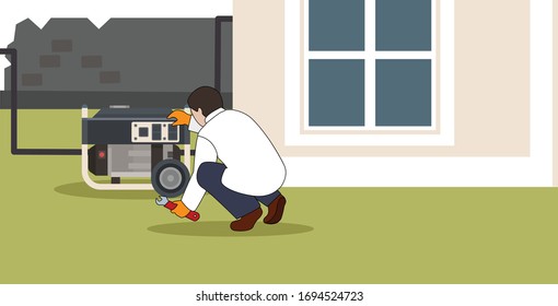 guy repairs generator vector