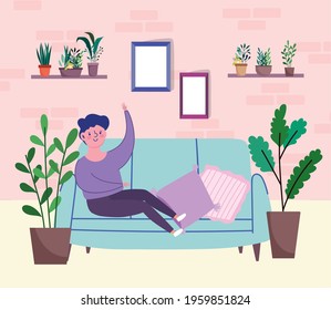 guy resting on sofa at home