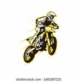 A guy ride a motocross who is jump on high with yellow color design illustration vector